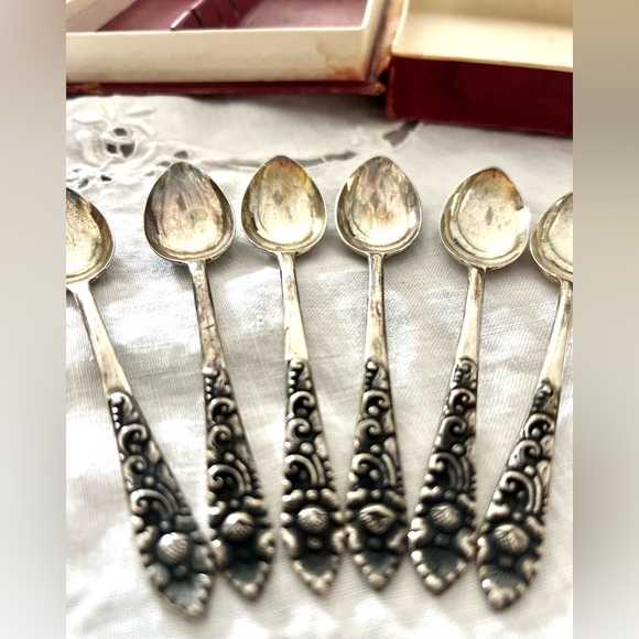 Antique Yogya Indonesian Sterling Silver Demitasse Spoons Set of Six (6) 800 MD - Picture 9 of 11